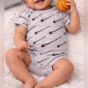 Champion Logo Print Gray Baby Bodysuit